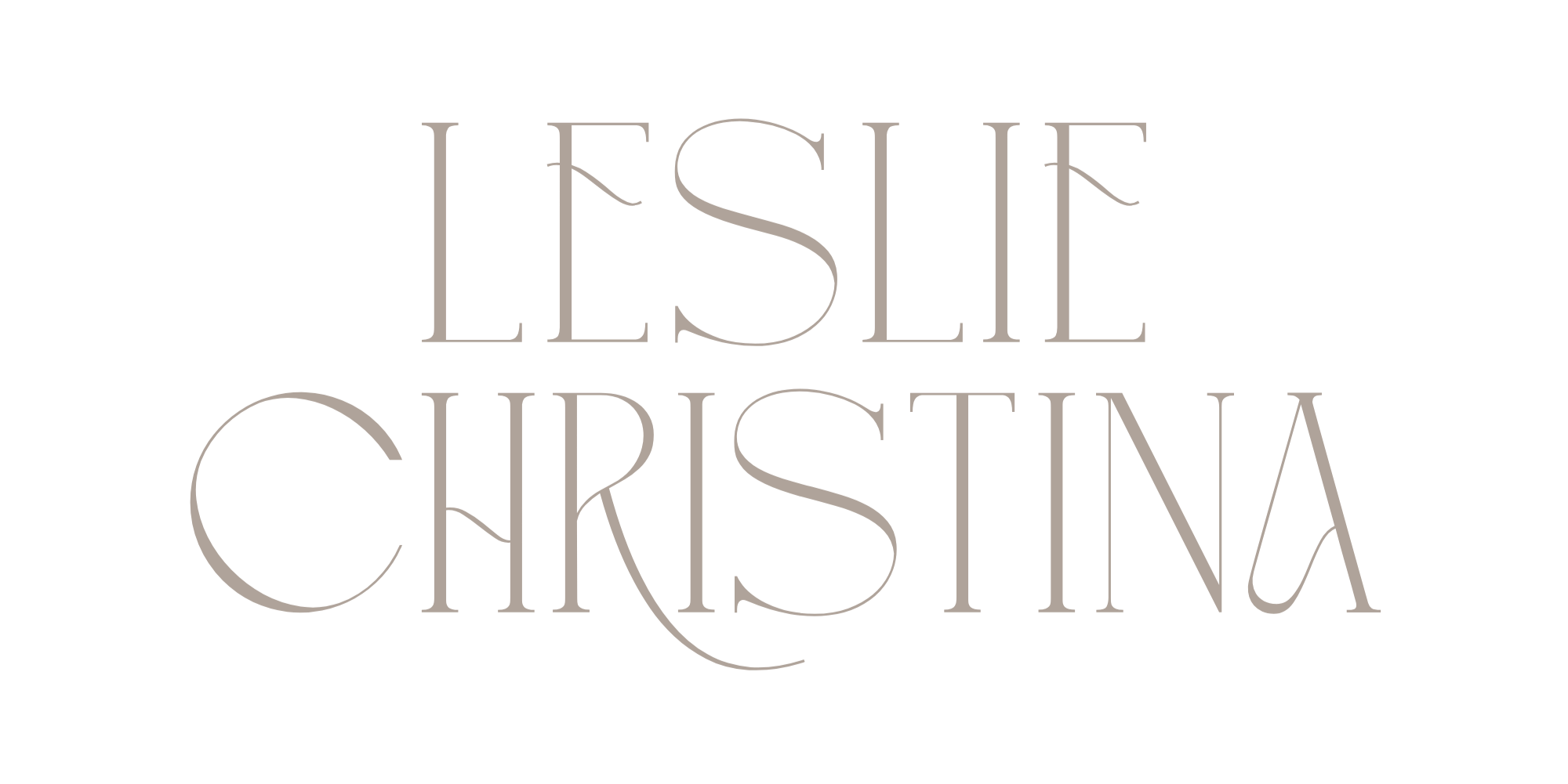 Stylized black background with gray text displaying "Leslie Christina" in elegant, tall font.