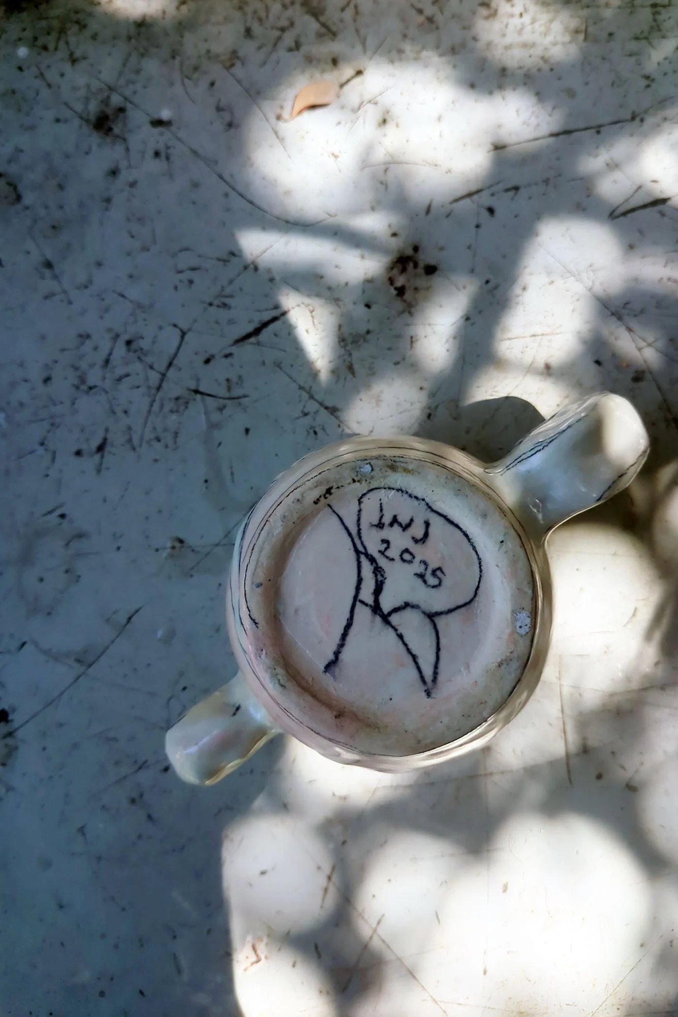 Johanna Jackson porcelain cup, signed, dated and drawn on bottom
