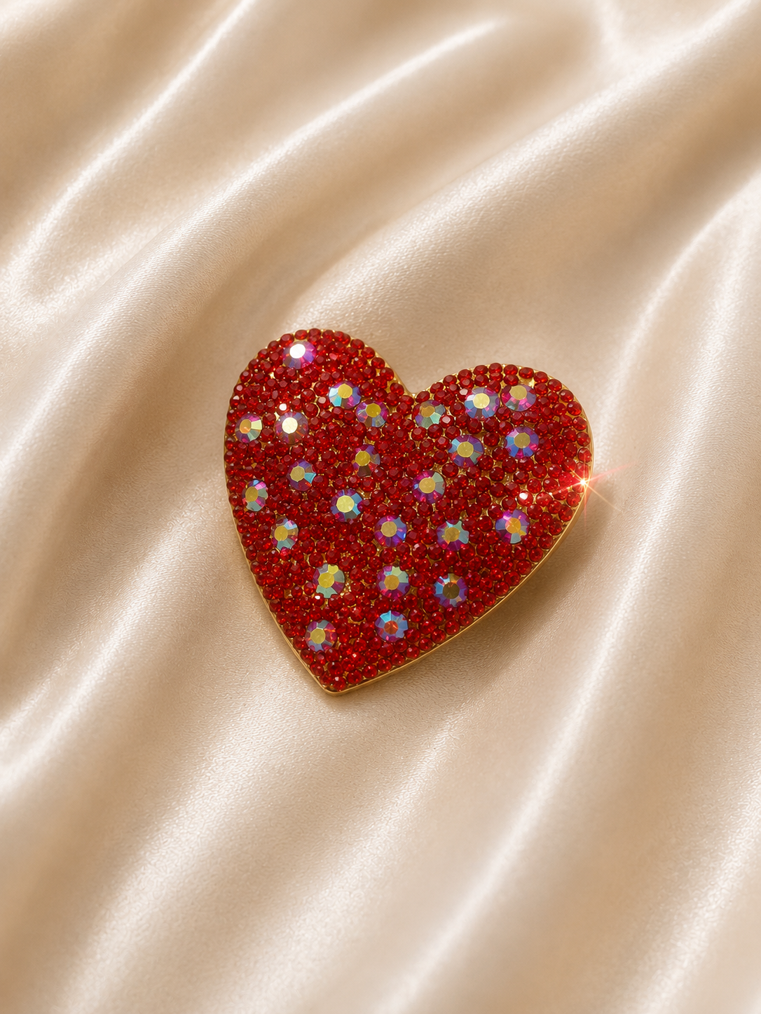 Red Sparkling Crystal Heart Brooch