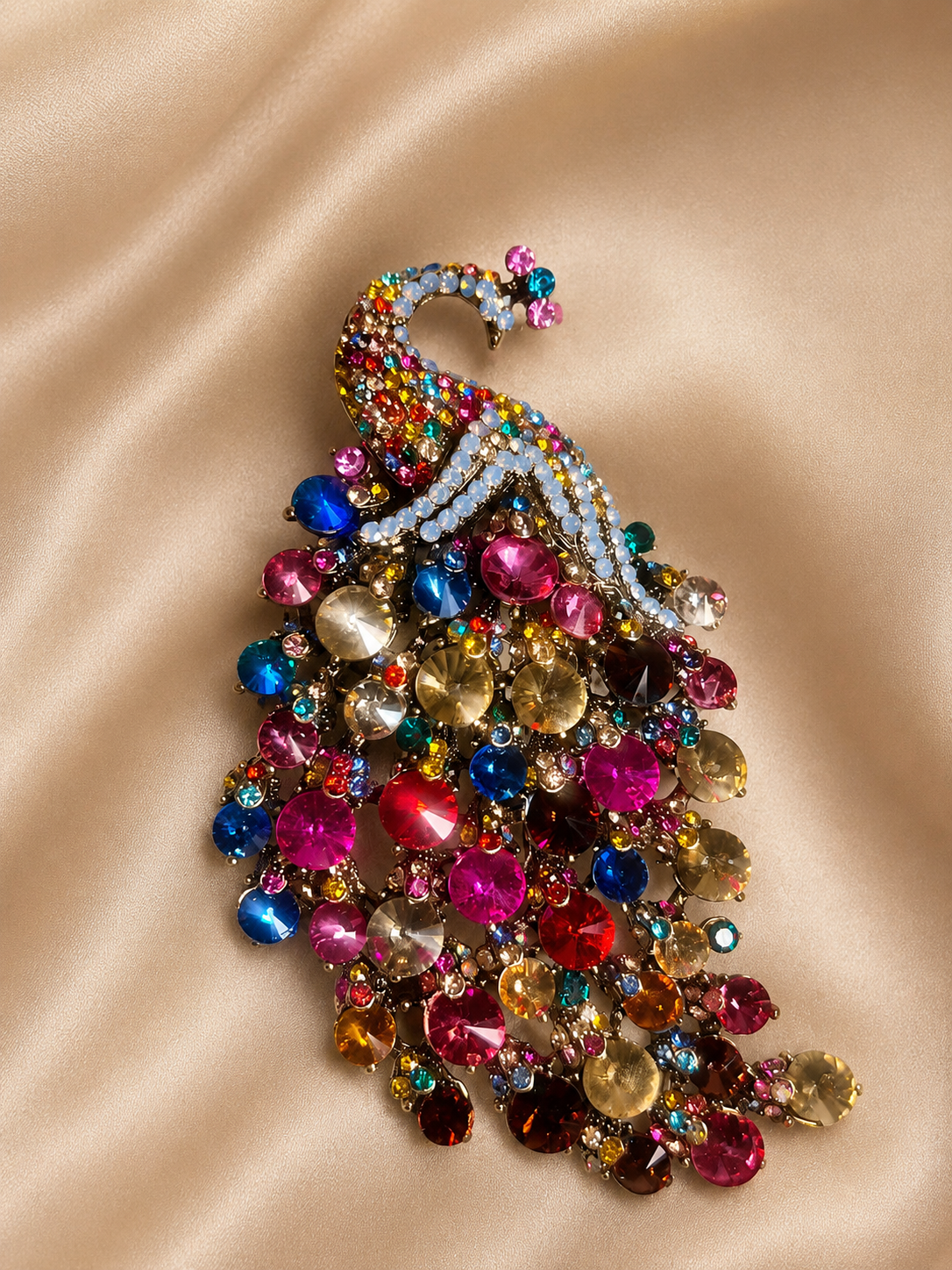 Elegant Multicolored Peacock Crystal Brooch
