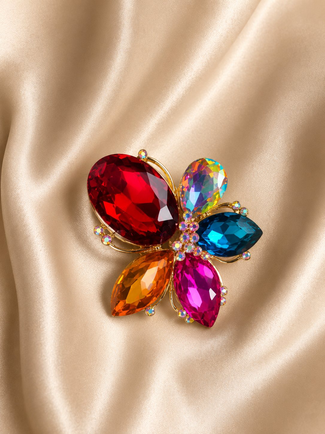 Multicolored Gemstone Butterfly Brooch