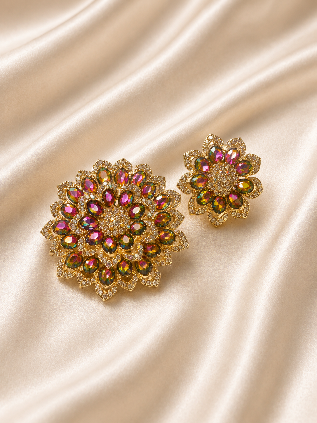 Exquisite Iridescent Brooch and Ring Set