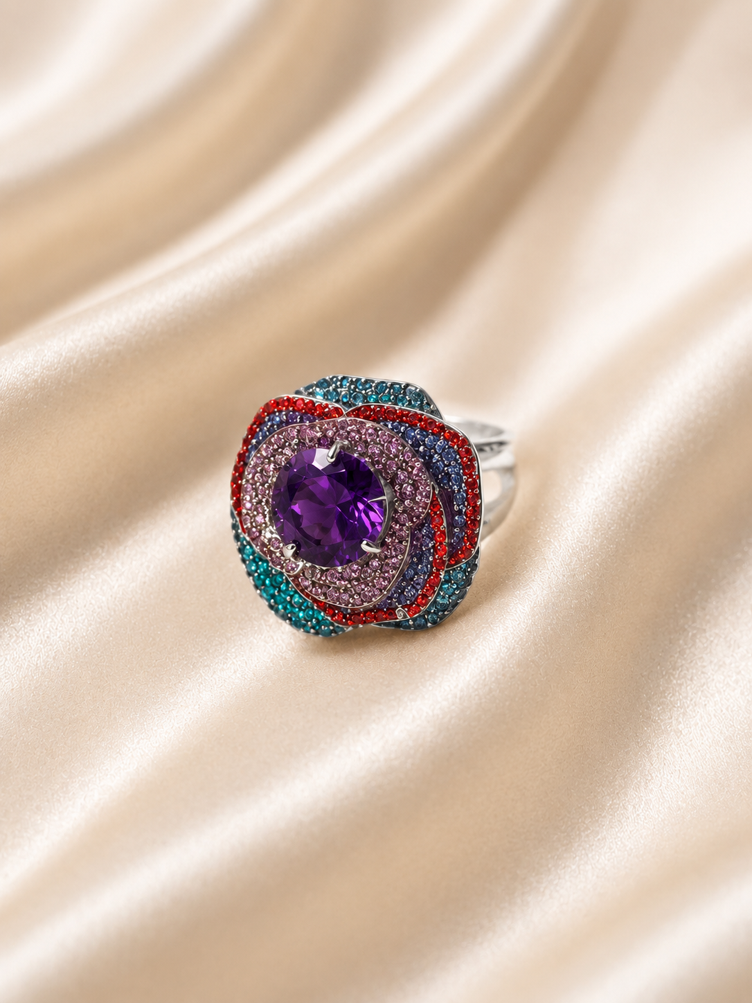 Multicolor Gemstone Flower Ring