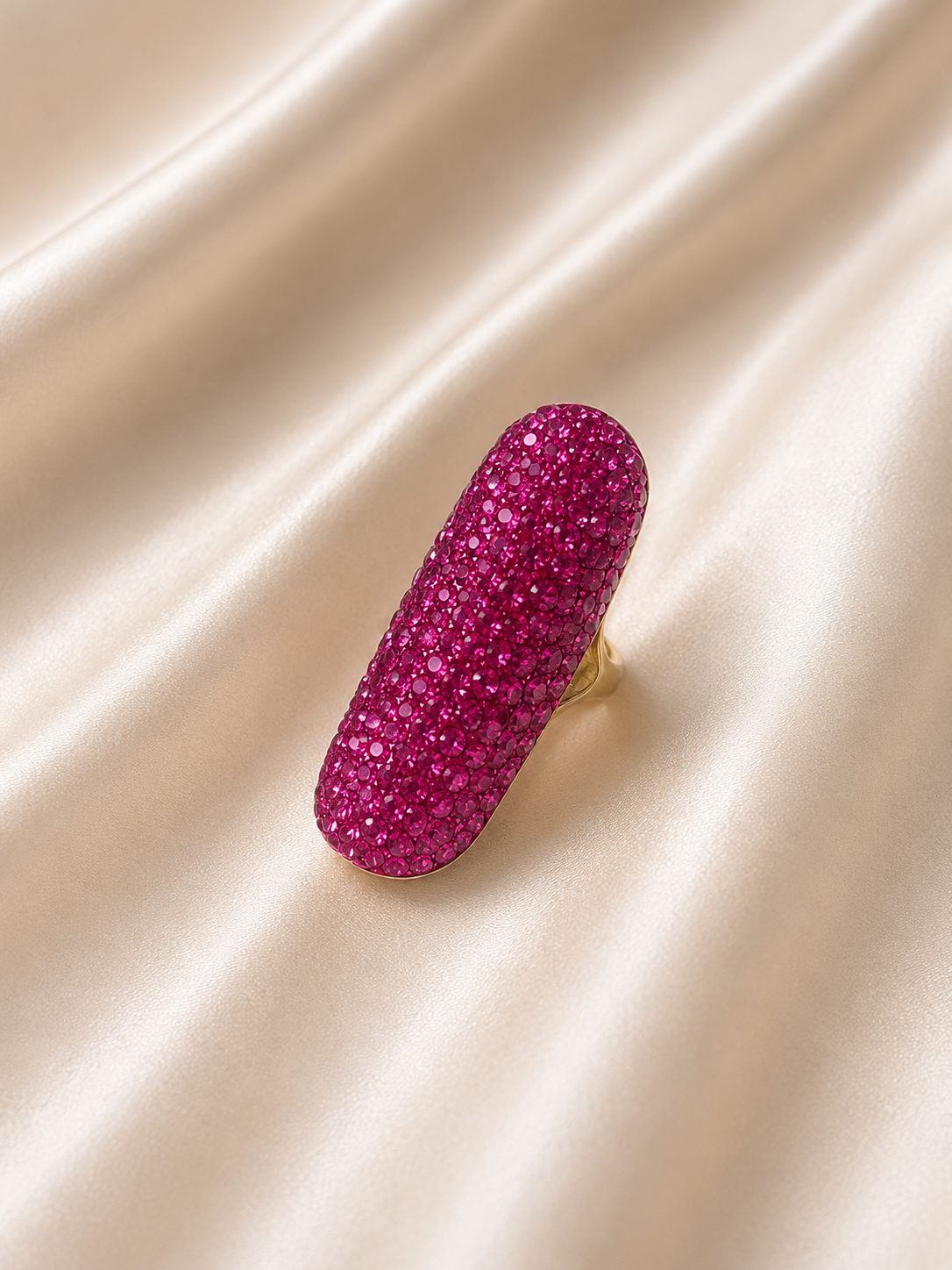 Fuchsia-Pink Rhinestone Statement Ring
