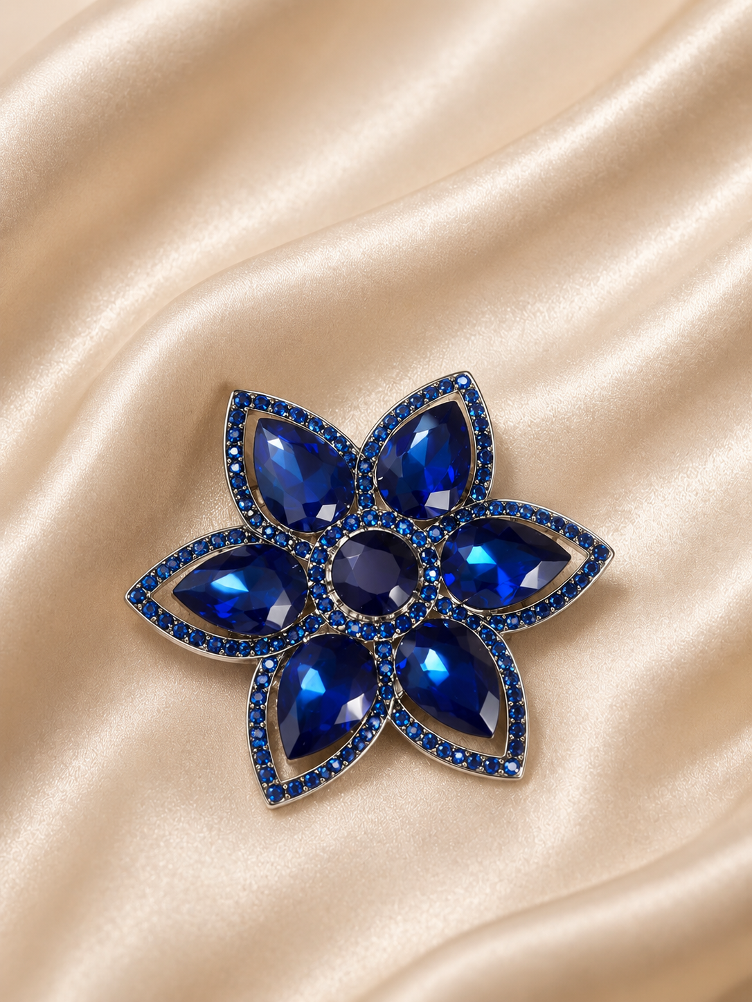 Exquisite Navy Blue Crystal Flower Brooch