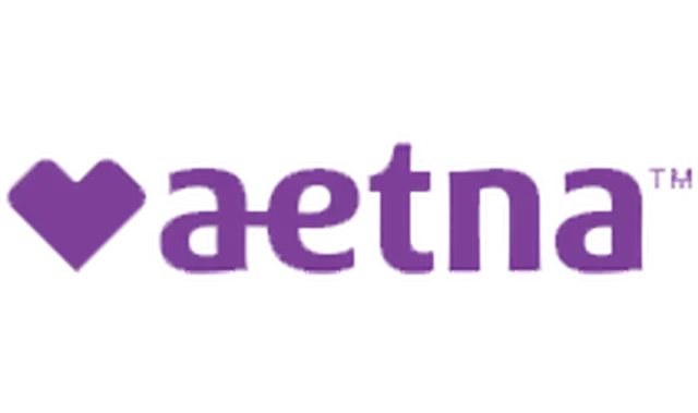 Purple heart shape next to the word 'aetna' in purple text.
