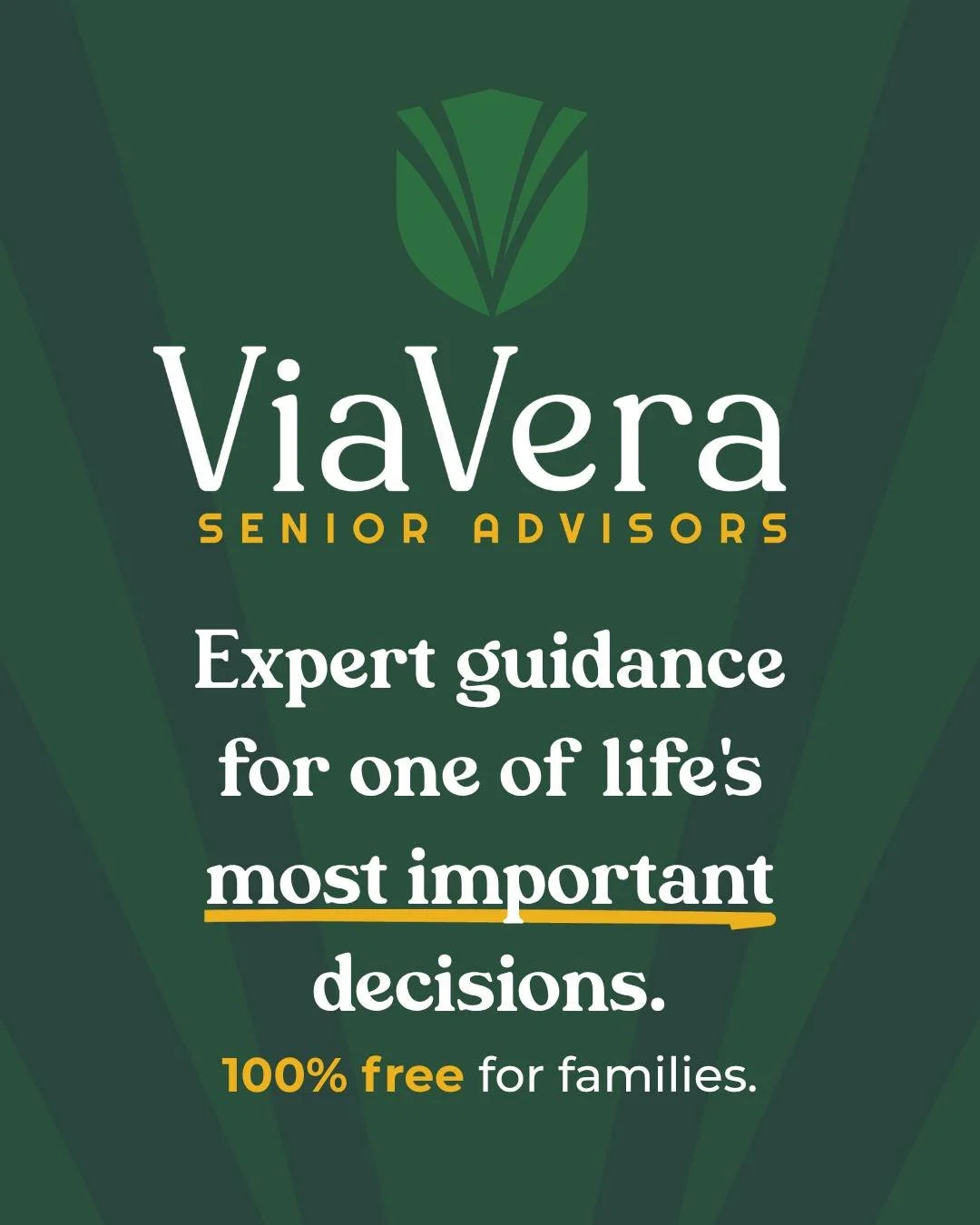 Expert guidance. 100% free.

Choosing the right senior living option for a loved one can be overwhelming. ViaVera makes it easier. Expert, local guidance from someone with firsthand knowledge of the communities in the area, at no cost to your family.