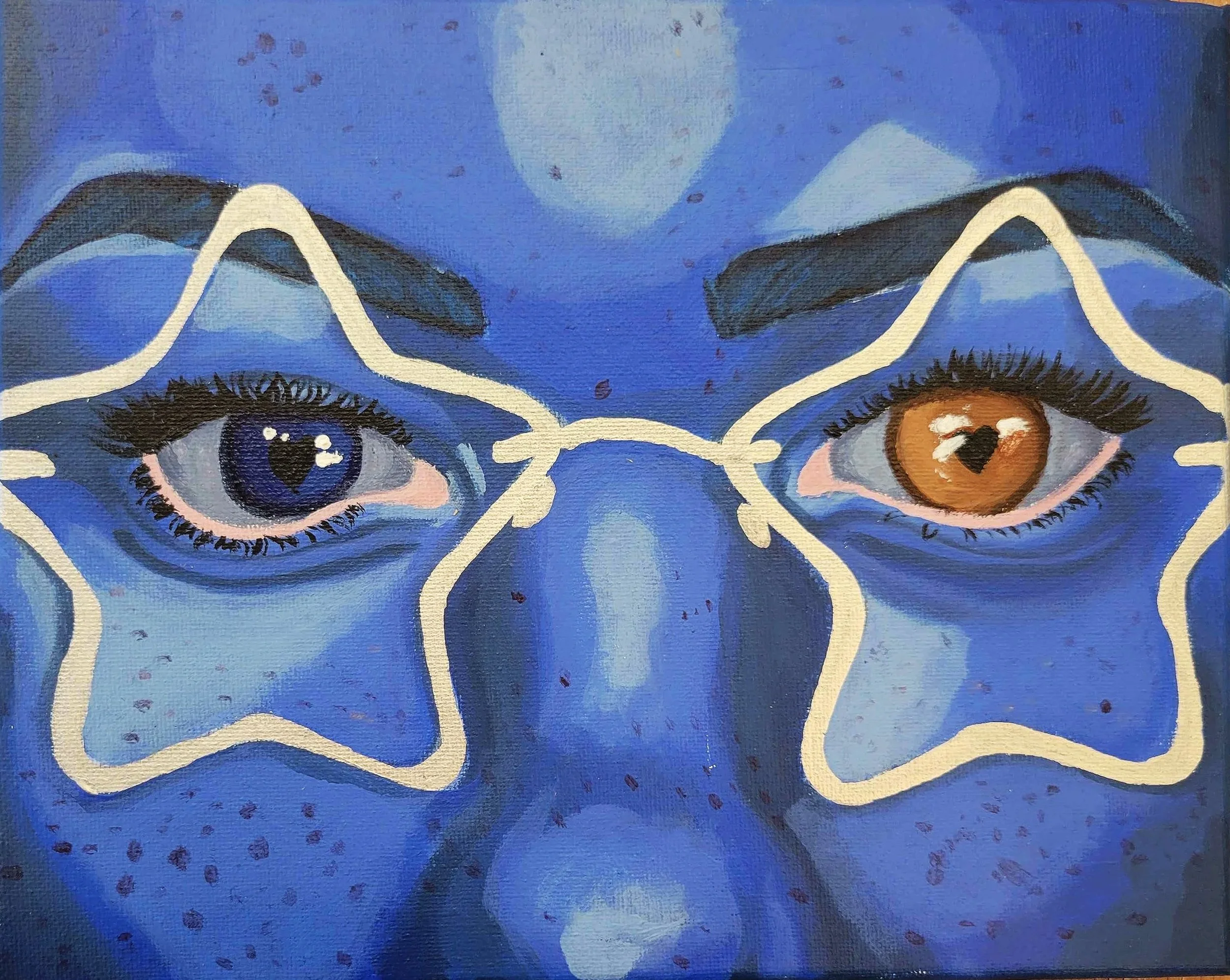 "Eyes 1- Comparisons and Realizations of Self: Seeing/Make Believe" acrylic on canvas, 8"x10"