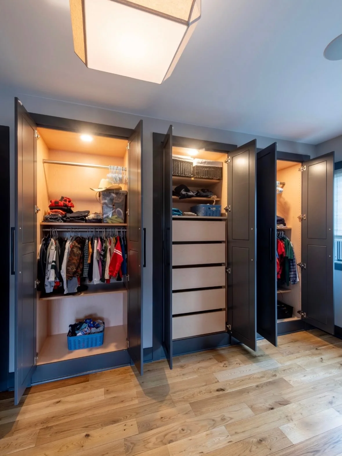 Boys bedroom closet. Created a brand new closet from scratch and customized it for two growing boys. Designed to maximize space now and grow with them over time - functional, durable, and built to last.

Contractor: @lakestudiodesign 
Designer: @artg
