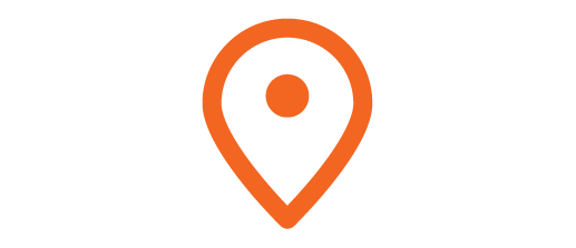 A black and orange map pin icon on a white background.