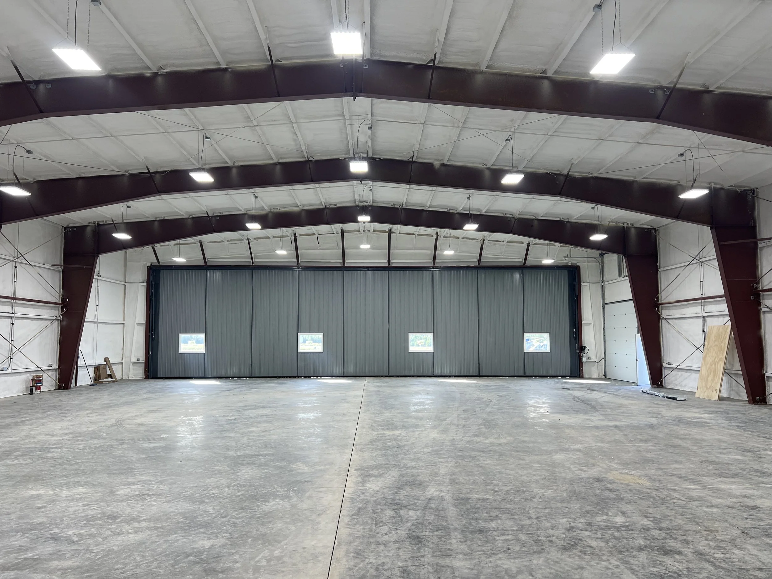 Commercial shop building with high-bay lighting