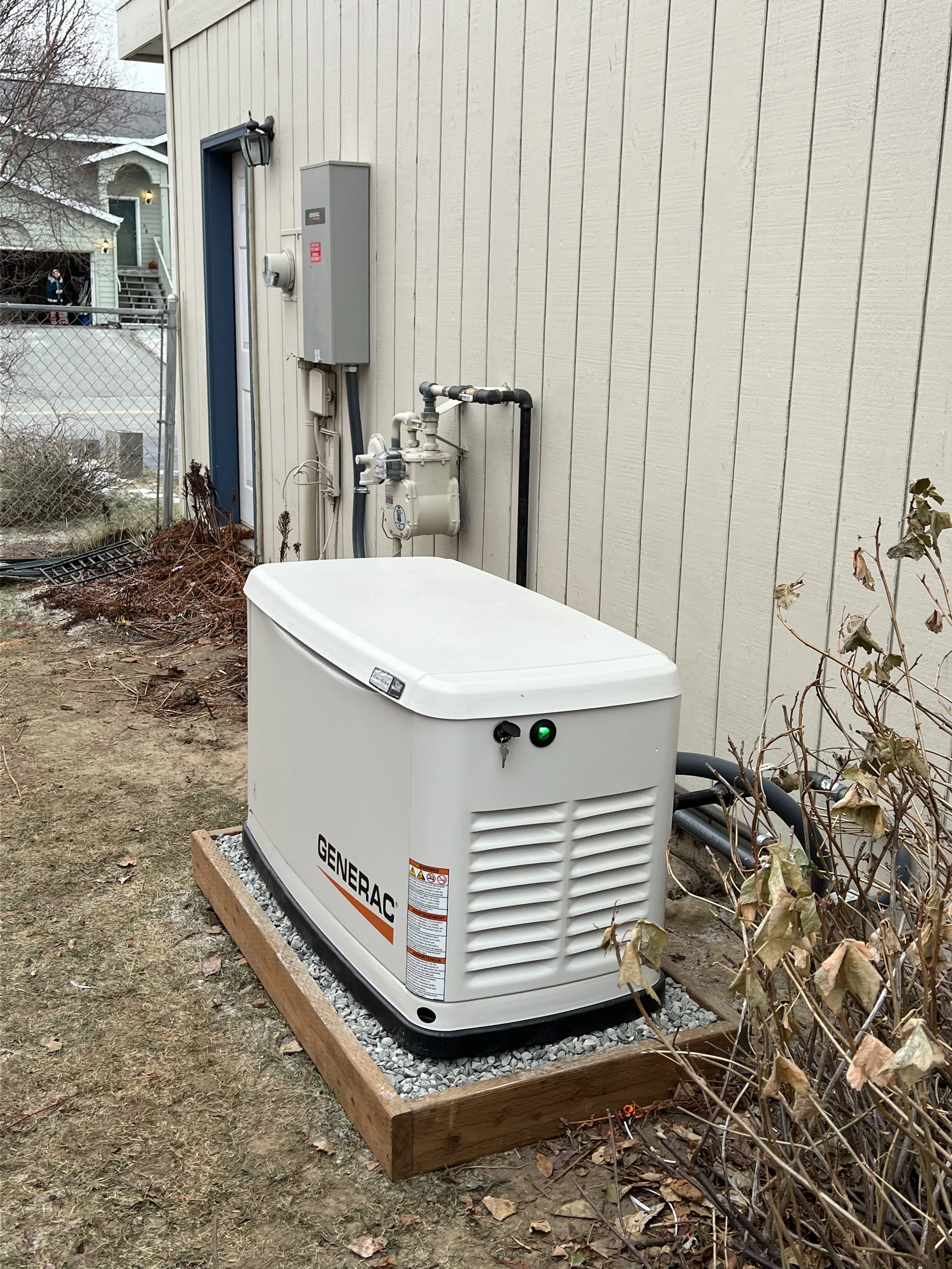 Residential standby generator installed for emergency backup power