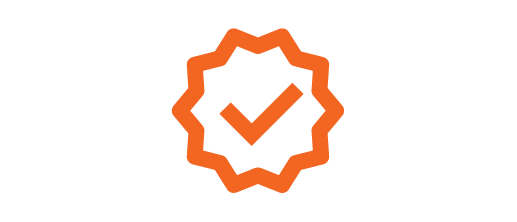 A badge with an orange outline and a checkmark inside.