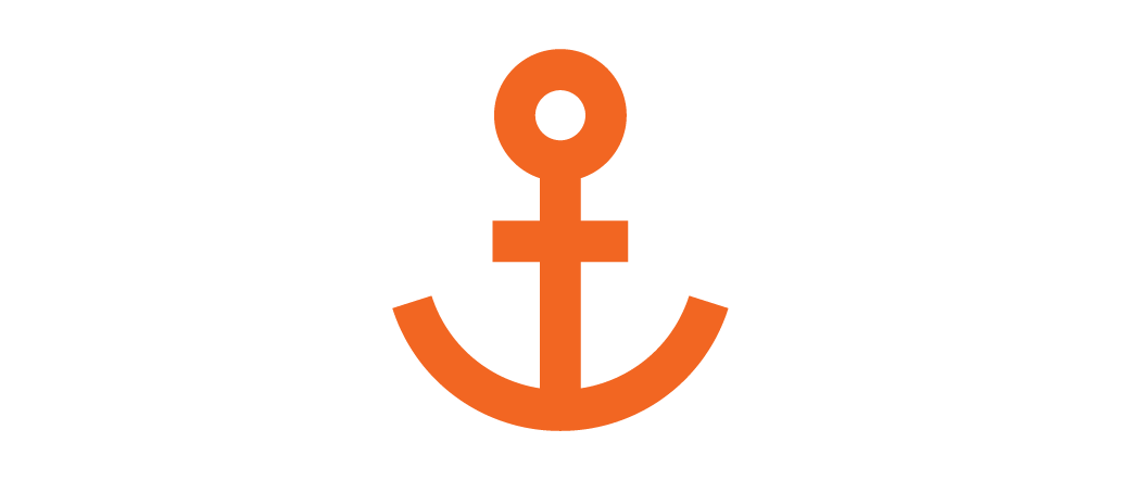 Orange anchor symbol on a black background.