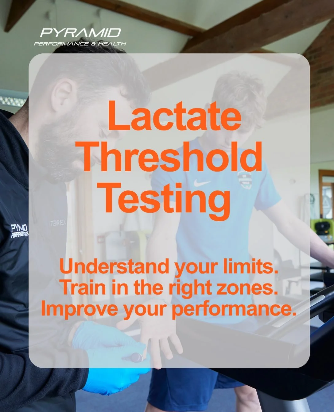 Our Lactate Threshold Testing at Pyramid helps athletes understand exactly how their body performs and set accurate training zones based on heart rate and pace &mdash; no more guesswork. 📊

What&rsquo;s involved?
A progressive treadmill test wher