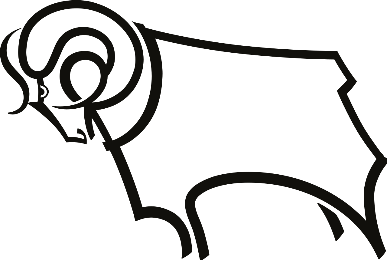 Black and white outline of a ram (Derby County Logo)
