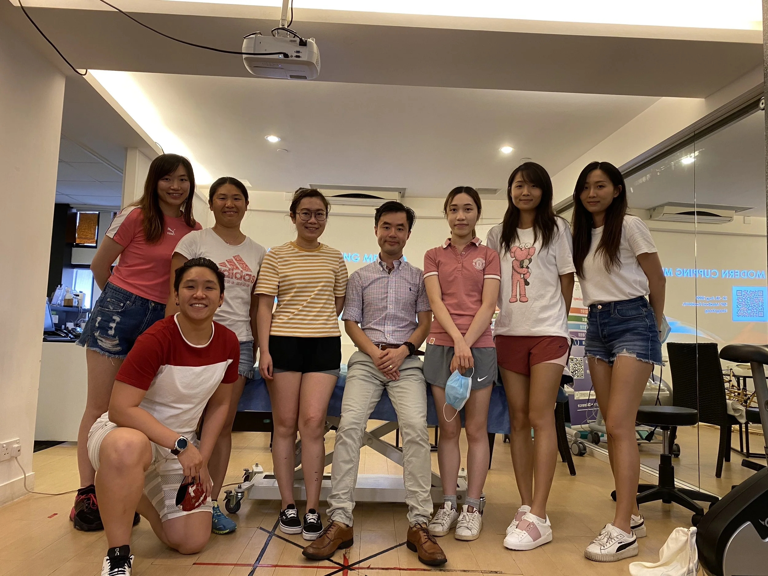 A group of photo of physiotherapists after joining Physio Kenny Yu's fascial mobilisation workshop since 2016. This photo took in 2020 and from the smiling face of students showed they liked the new manual techinque.