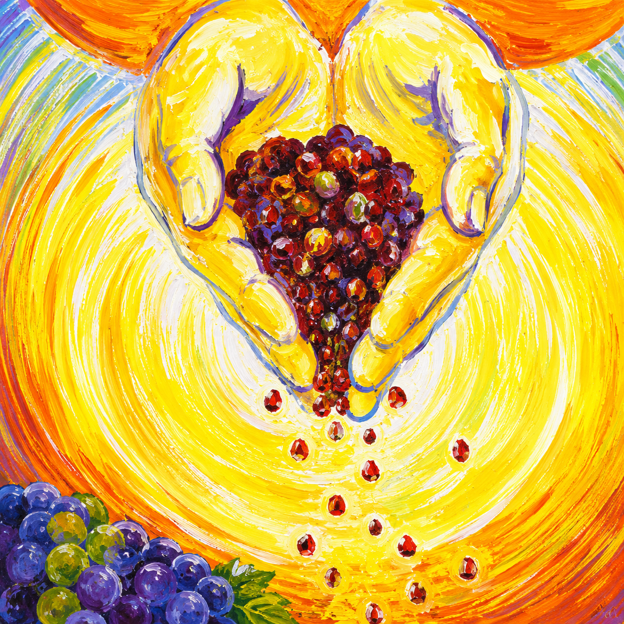 Hands pouring radiant seeds of life