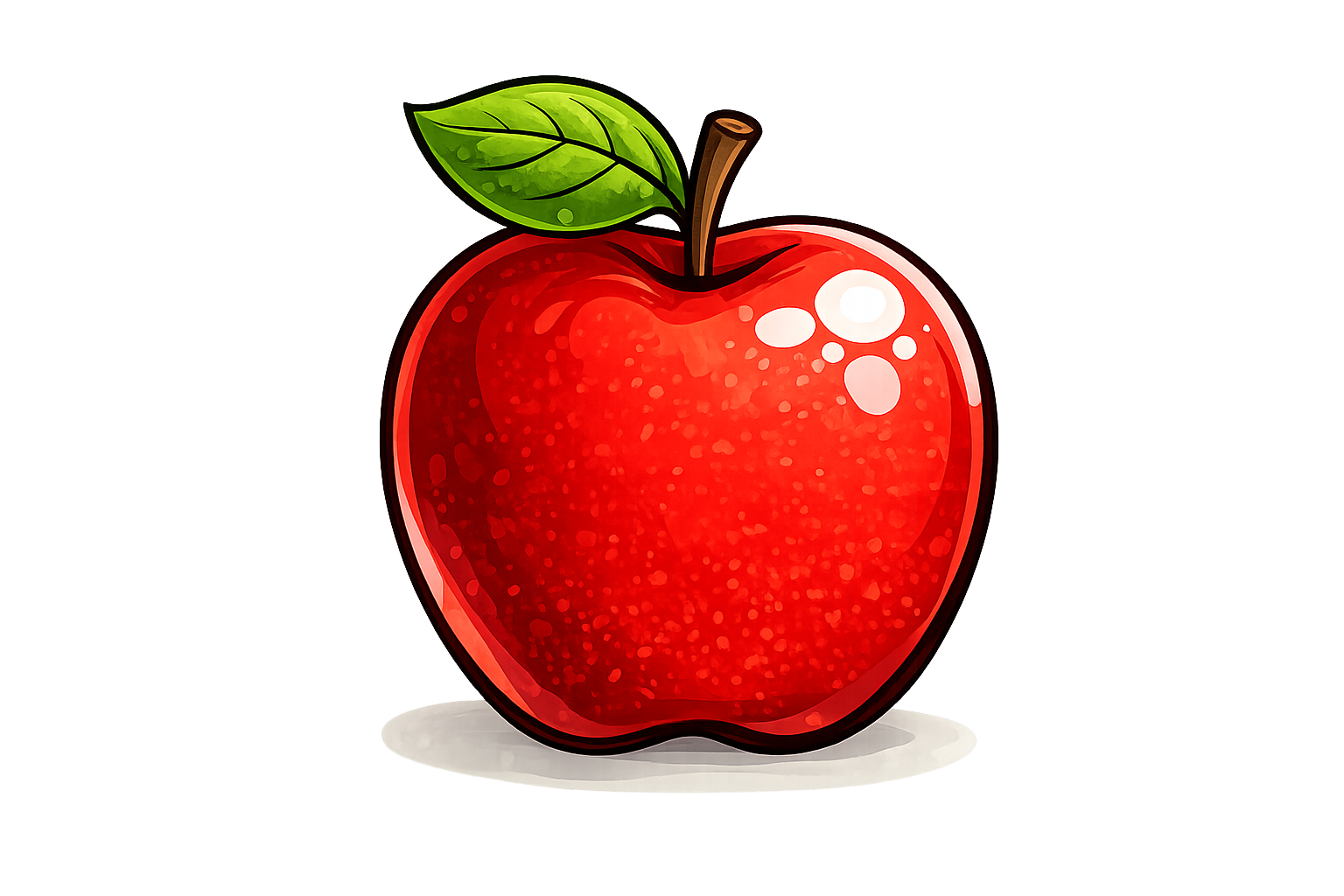 Shiny red apple with green leaf