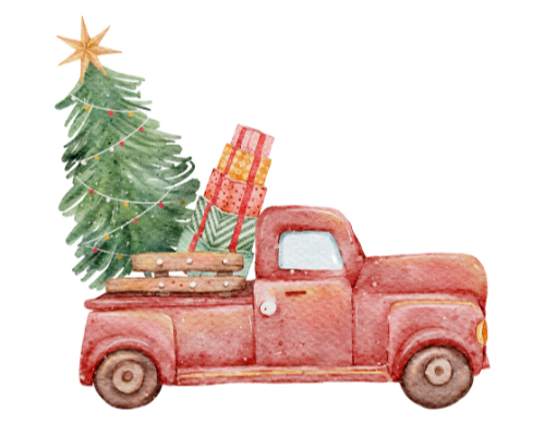 truck with christmas tree and presents