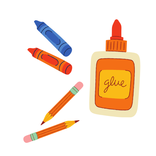 glue crayons and pencils