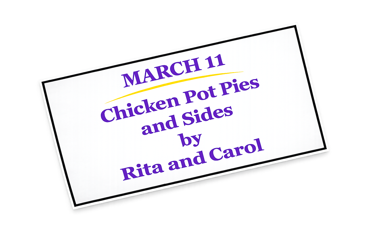 March 11th Chicken Pot Pie and Sides
