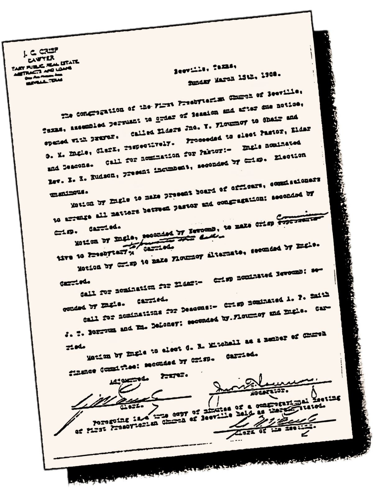 irst Presbyterian Church Minutes of congregational meeting — March 15, 1908