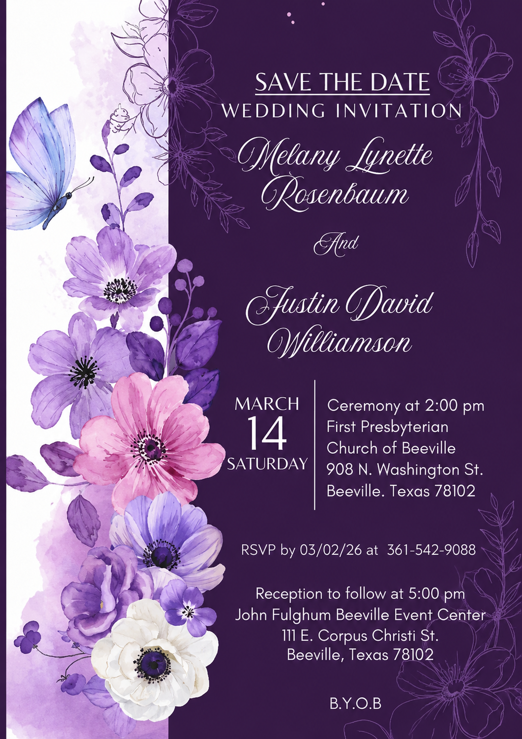 wedding invitation for Melany and Justin