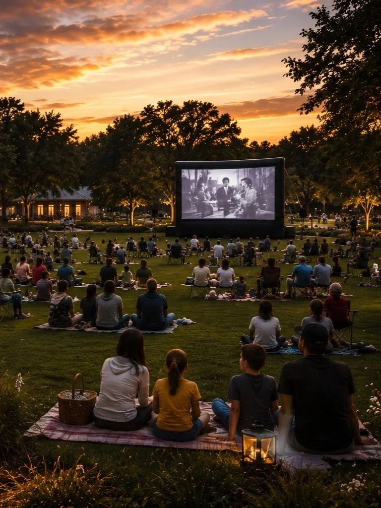 Image labeled "Our Vision" showing movie night in Woodhaven