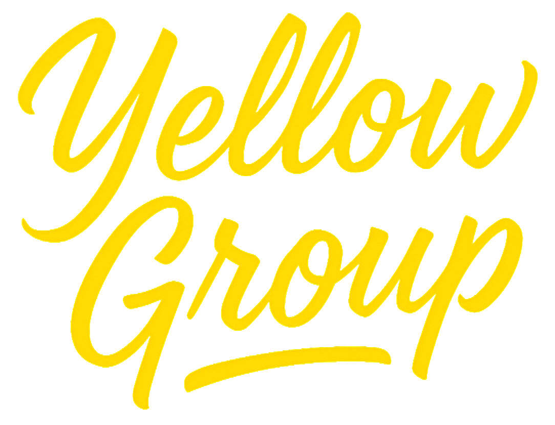 Yellow cursive text on black background that reads 'Yellow Group'.