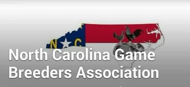 Logo of North Carolina Game Breeders Association with a red and blue background and a silhouette of a running dog.