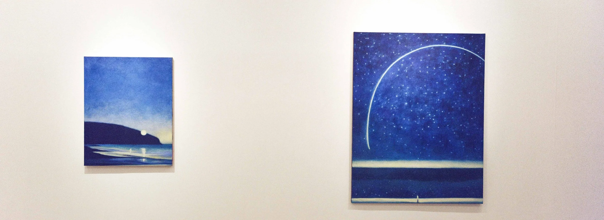 From left: The Day You Think the World Has Ended, 2025, oil and soft pastel on linen, 112.1 × 145.5 cm; And Behold, 2023, oil and soft pastel on linen, 72.7 × 90.9 cm.