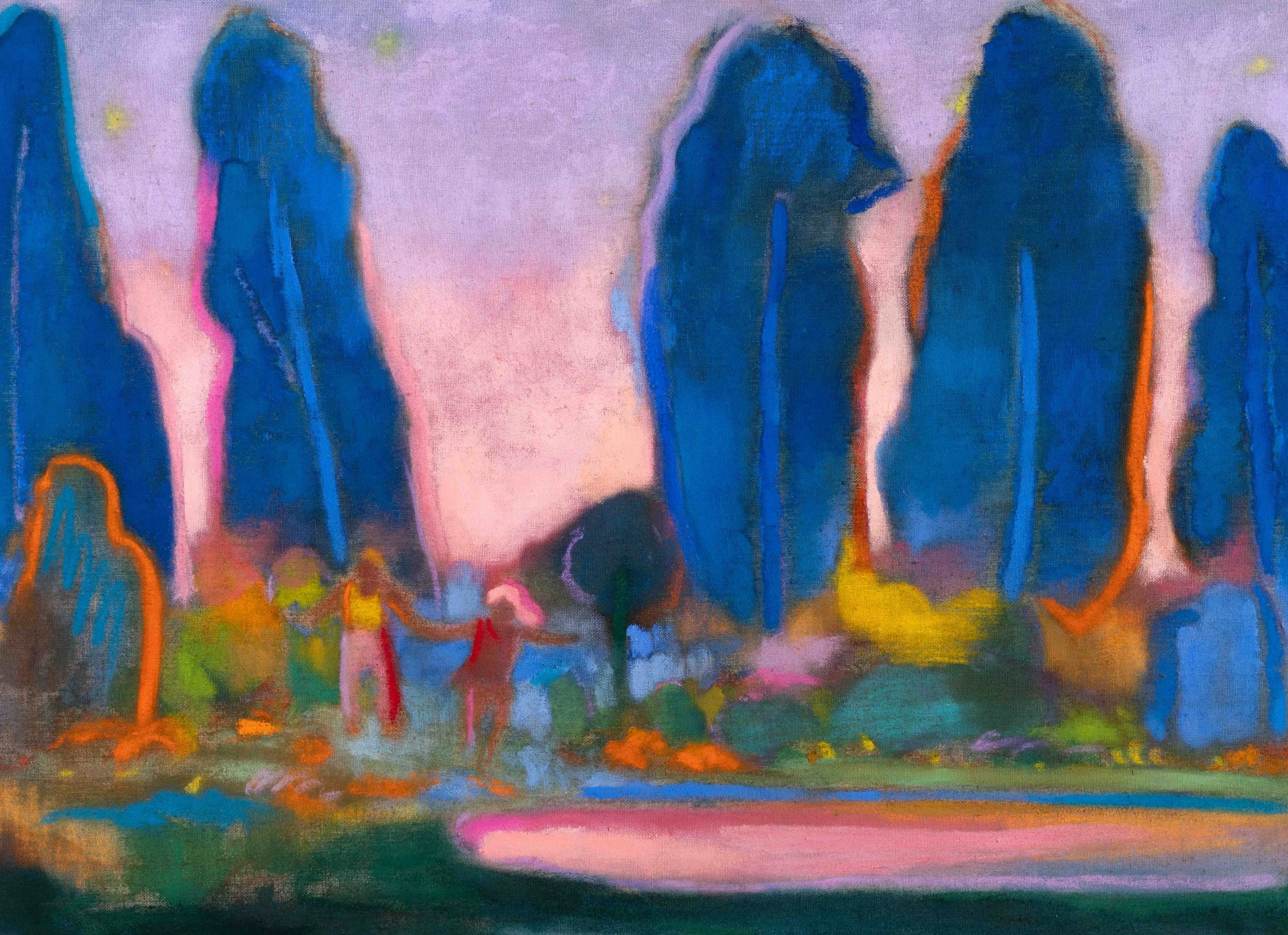 “우리 서로를 스칠 때, 같은 노래를 부르자”, 2023, oil and pastel on linen, 72.7 × 53 cm.