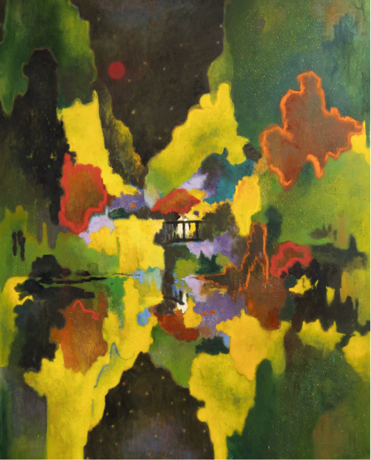 “사랑은 우연으로 만들어진 신뢰다”, 2023–2025, oil and pastel on linen, 162.2 × 130.3 cm.