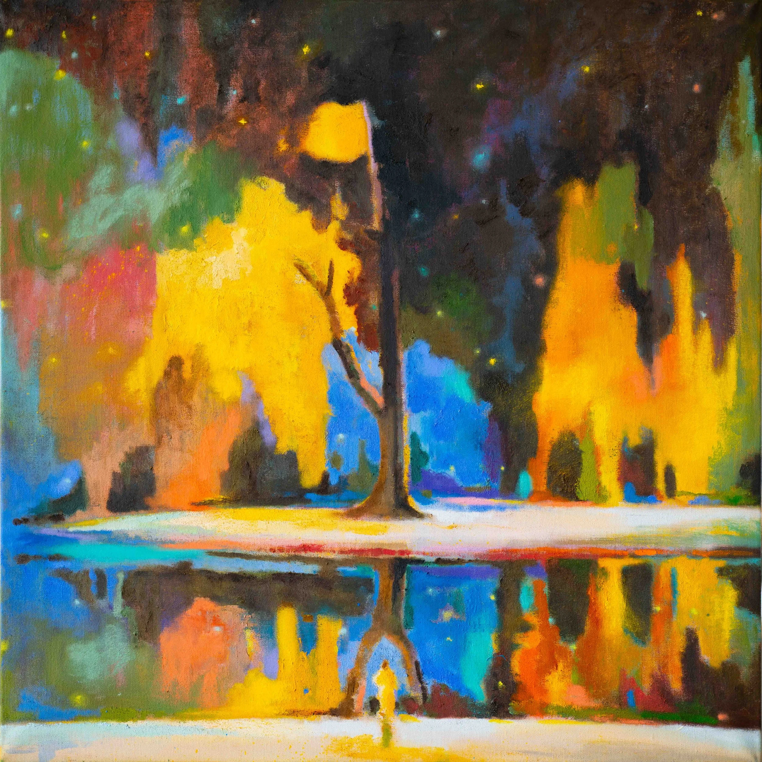 “동지 기나긴 밤을 한 허리를 버혀 내여”, 2023, oil and soft pastel on linen, 72.7 × 72.7 cm.