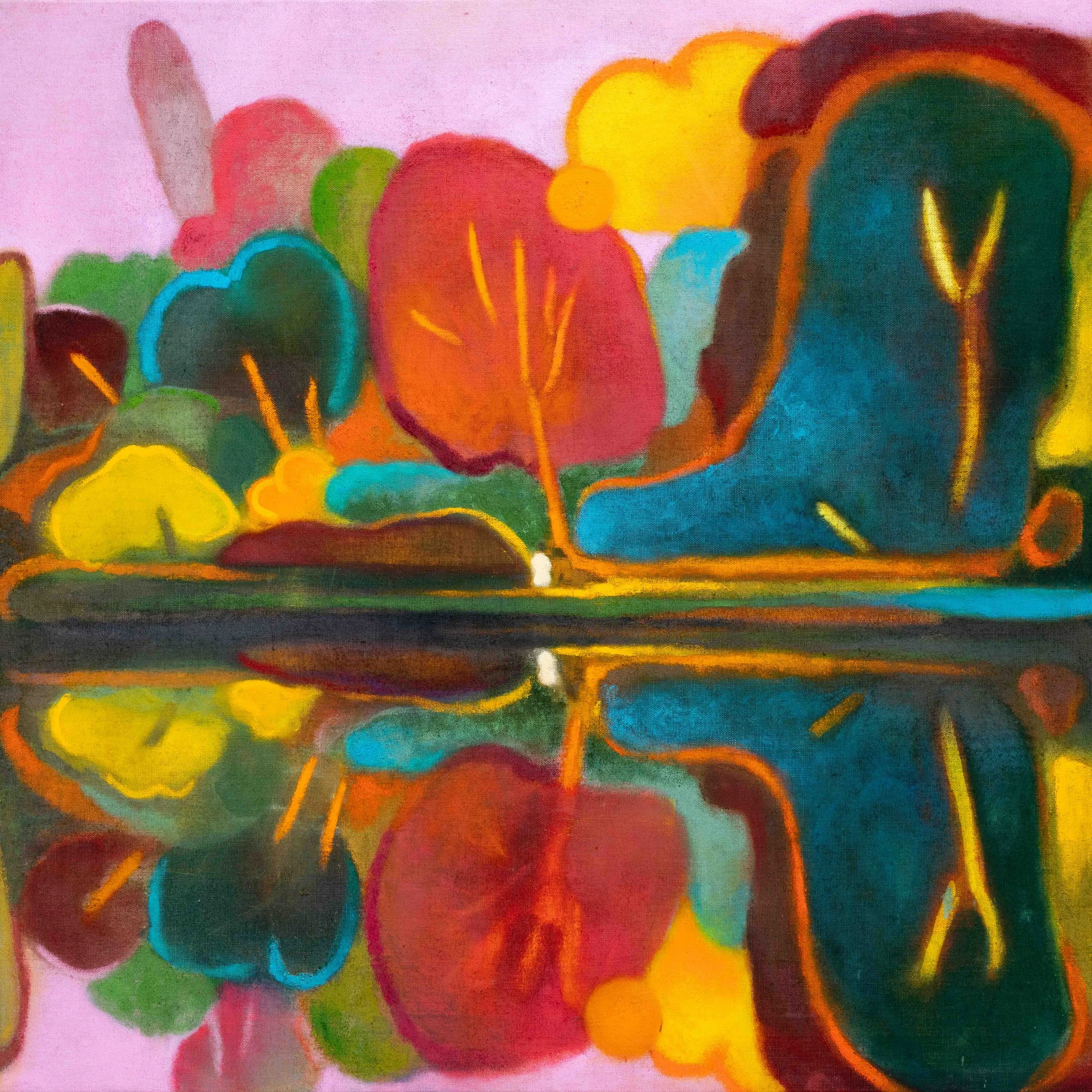 “그때부터는 단지 햇살이, 향기가, 색깔만이 가치 있다고 생각되었다”, 2023, oil and pastel on linen, 72.7 × 72.7 cm.