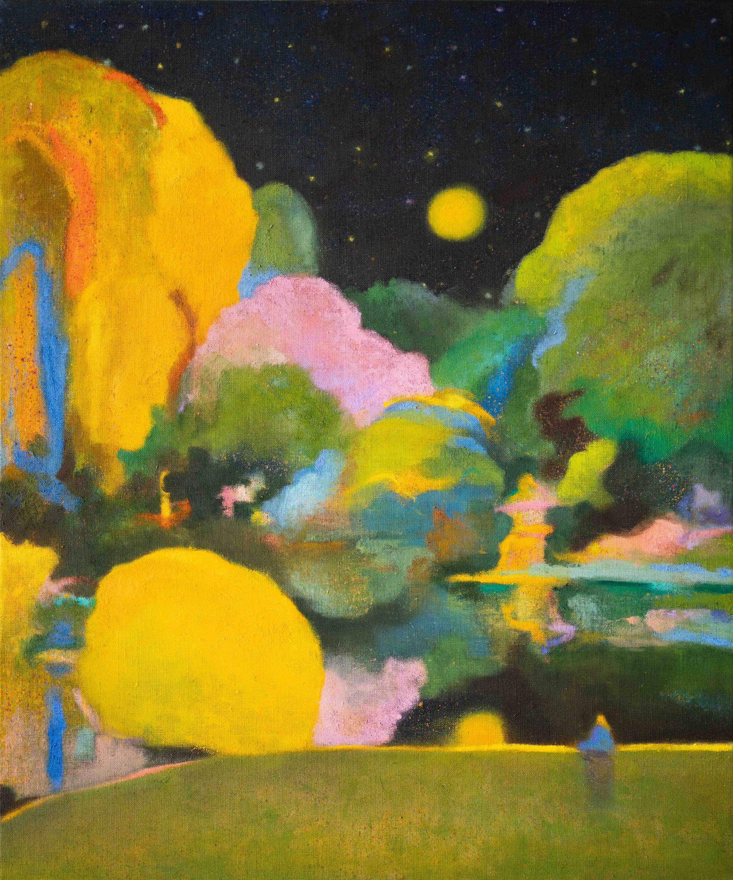 “천 리에 외로운 꿈은 오락가락 하노라” (A Lonely Dream Wanders Back and Forth a Thousand Li Away), 2023, oil and soft pastel on linen, 72.7 × 60.6 cm.