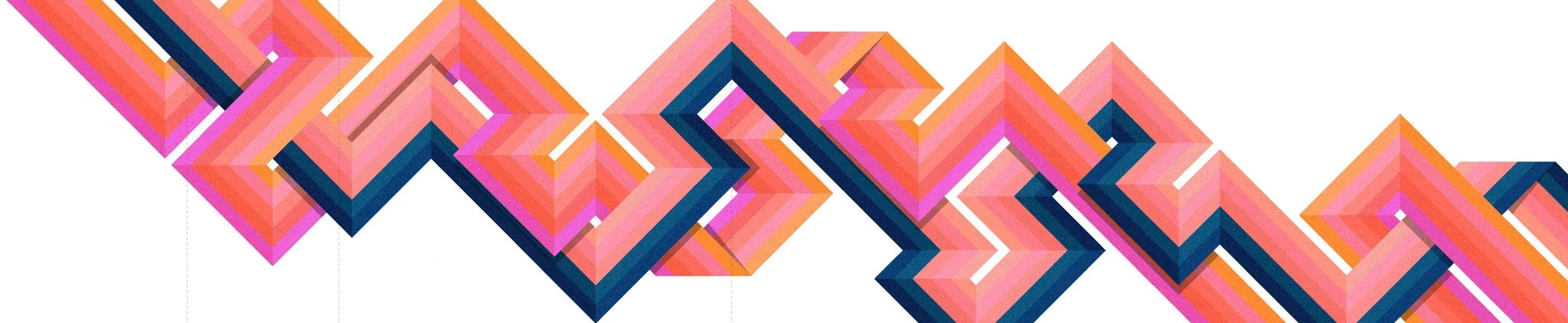 Alternate mural concept for The MARK UCLA featuring interlocking pink, coral, orange and blue geometric forms.