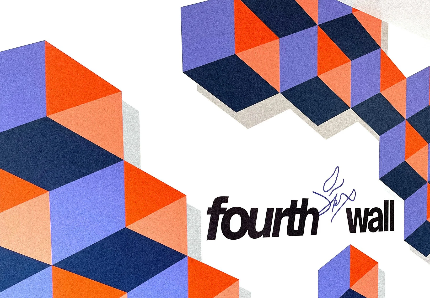 Geometric orange, blue, and purple mural installation by Andrew Haan for Fourthwall in Venice, California
