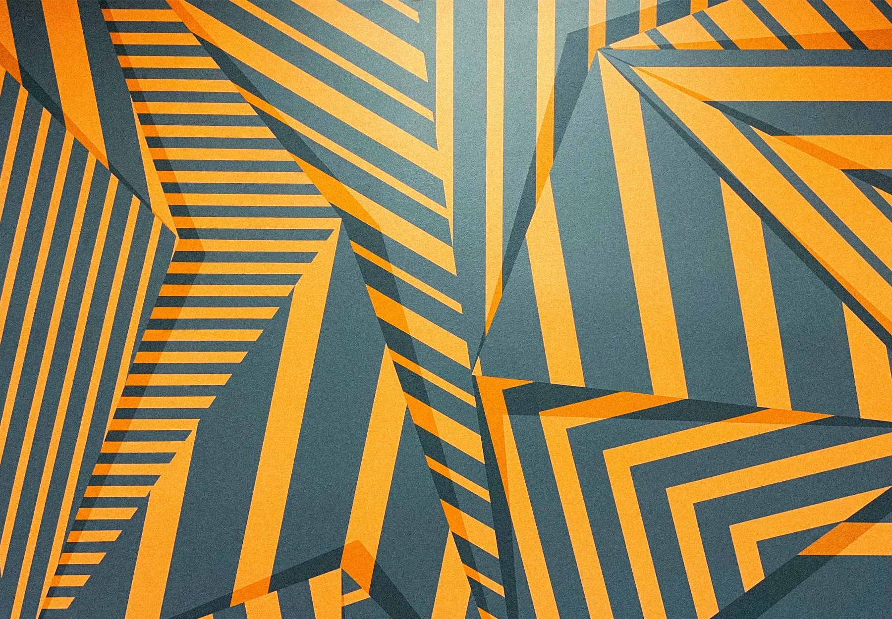 Geometric orange and charcoal striped mural by Andrew Haan for a private office in Laguna, California