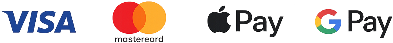 Logos of Visa, Mastercard, Apple Pay, and Google Pay