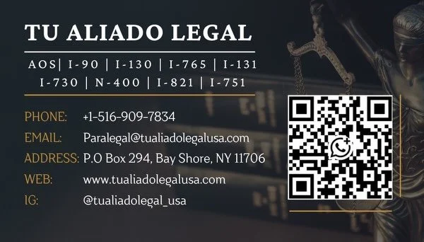 En Tu Aliado Legal te acompa&ntilde;amos en cada paso de tu proceso 🤝🏼🇺🇸

Ofrecemos apoyo en:
✔️ Formularios de inmigraci&oacute;n (I-130, I-485, N-400 y m&aacute;s)
✔️ Tr&aacute;mites con USCIS
✔️ Permisos de trabajo y viaje
✔️ Traducciones cert