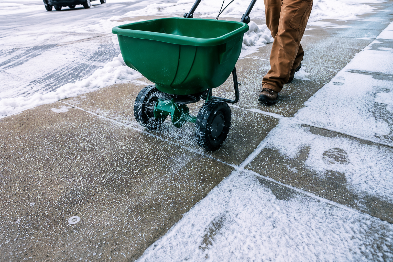 Snow and ice removal service clearing sidewalks and driveways for safe winter access in Northeast Tennessee.