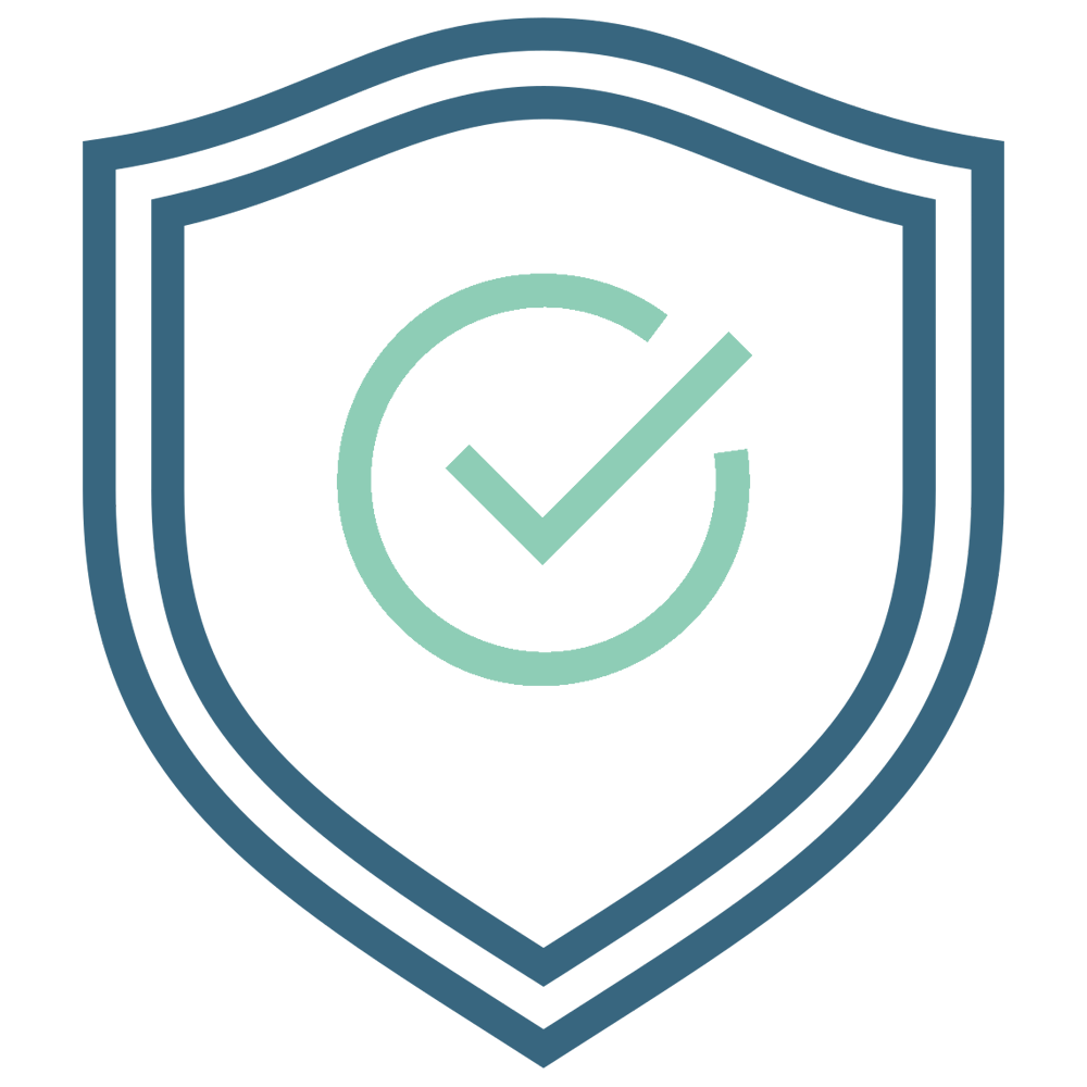 Security shield icon with a checkmark inside.
