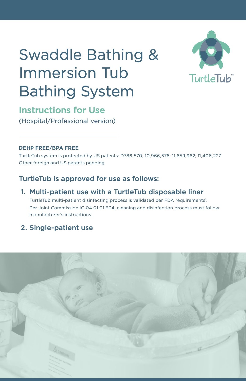 Swaddle bathing & immersion tub bathing system instructions for use brochure cover