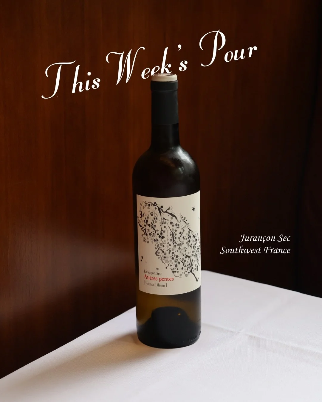 This Week&rsquo;s Pour 🍷
A little discovery from Southwest France.

Autres Pentes - Franck Lihour, Juran&ccedil;on Sec is bright, mineral and quietly complex, with citrus, white peach and mountain freshness. A beautifully textural white for those wh