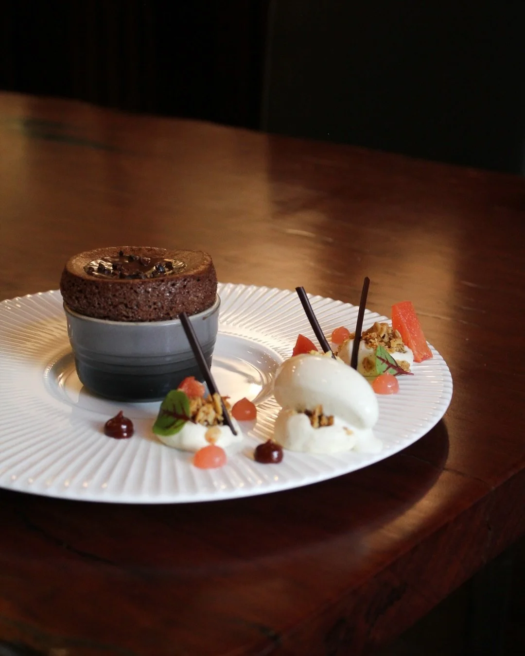 Crafted by the talented Marin and newly added to our autumn menu - our Souffl&eacute; au Chocolat is a celebration of texture and flavour.

A warm dark Veliche chocolate souffl&eacute;, paired with poached quince, roasted oats crumble and yoghurt sor
