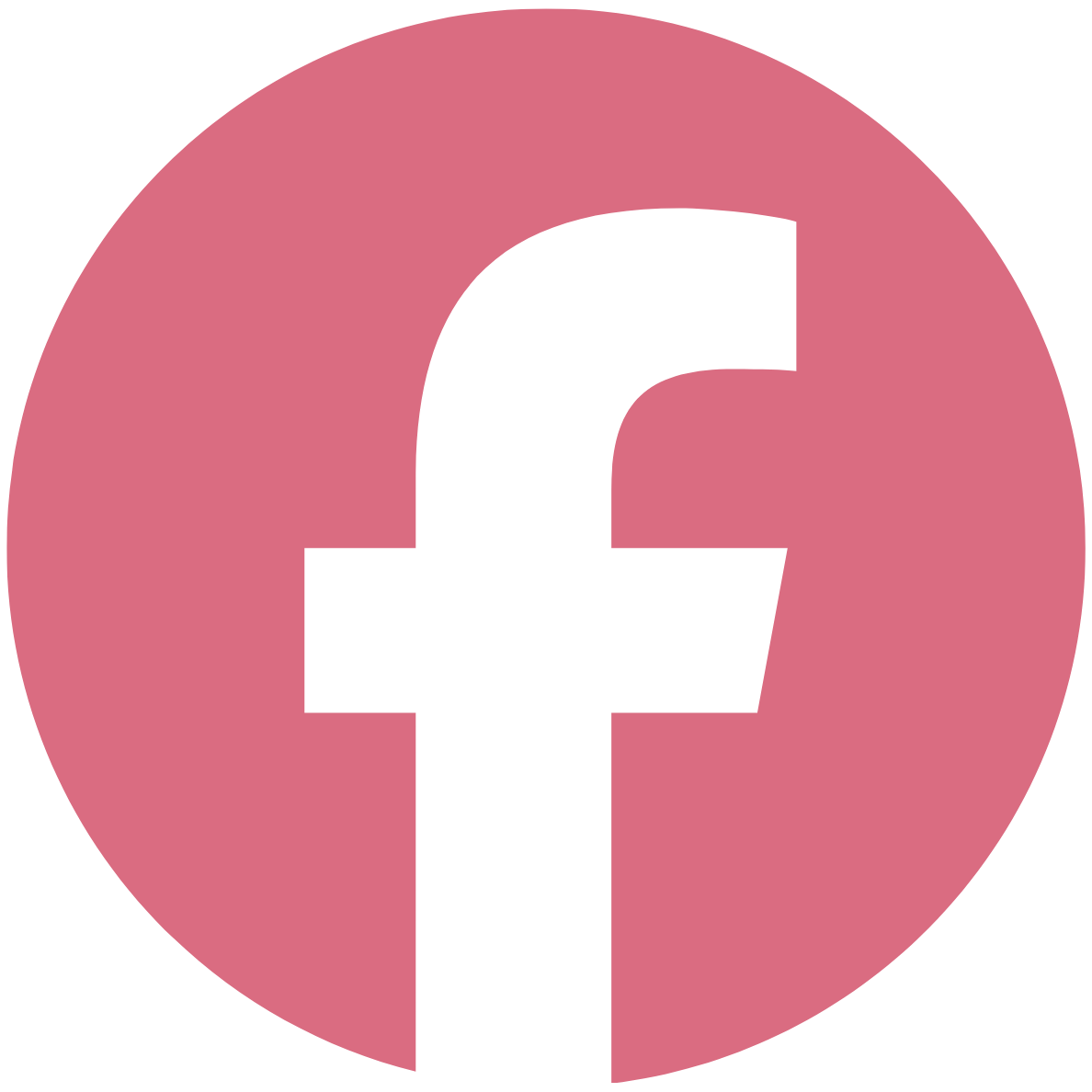 Facebook logo with a black 'f' on a pink circular background.