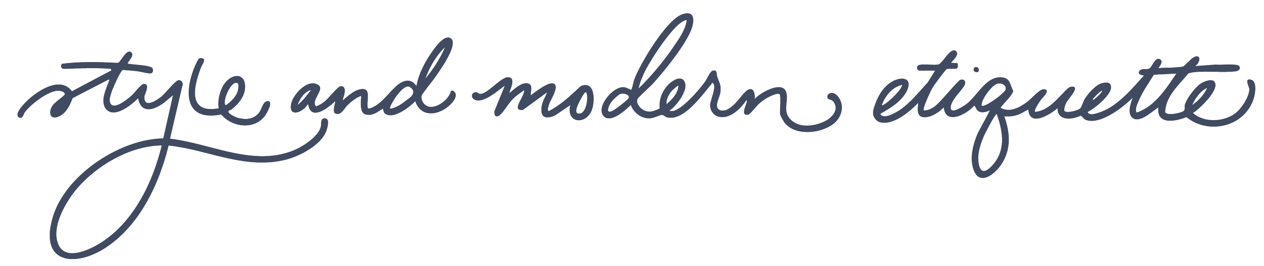 Text reading 'style and modern etiquette' in a stylish handwritten font