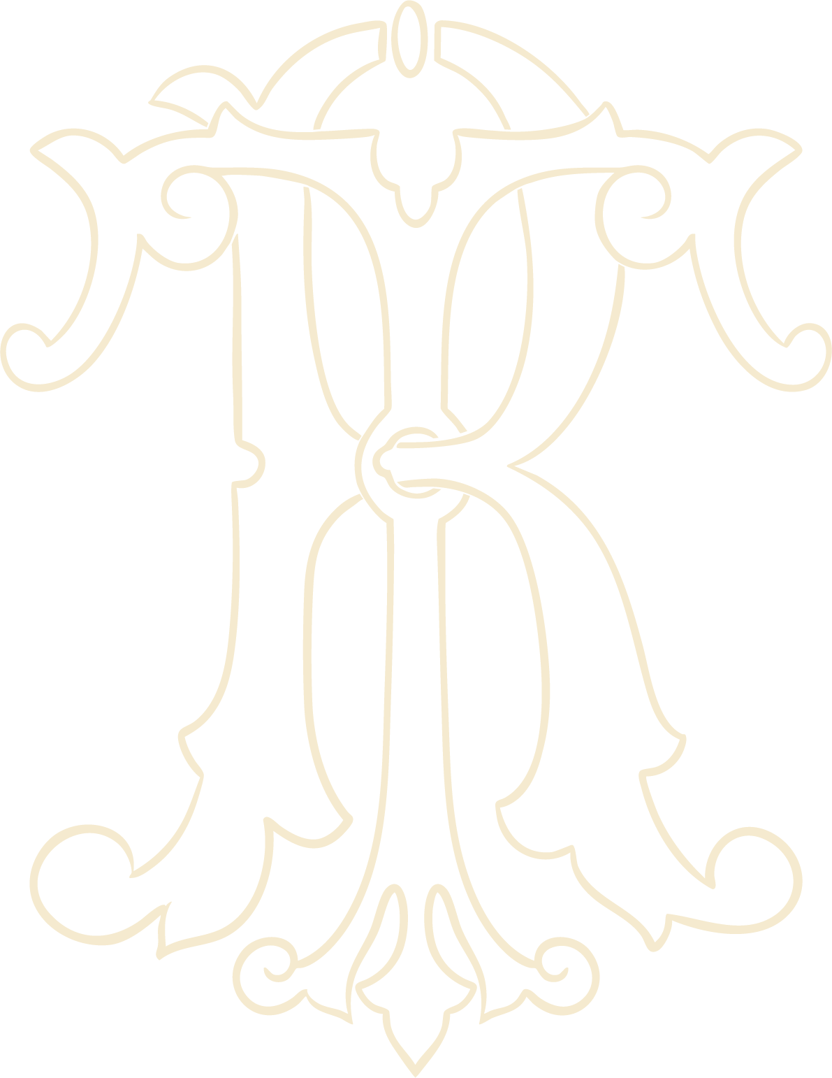 Outline of decorative, ornate design resembling a stylized fleur-de-lis or intricate pattern on a black background.